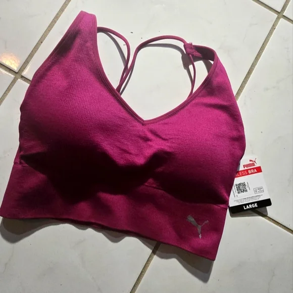 Puma Sports Bra NWT Strappy Racerback Seamless Gym Athletic Dry Cell Padded Run - Picture 2 of 8